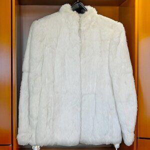 CHOSEN FURS Vintage White Rabbit Fur Coat Long Sleeve Fully Lined in Size Small